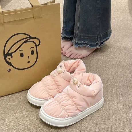 羽绒防水全包跟棉拖鞋女冬季室内居家厚底防滑加绒保暖棉鞋可外穿商品大图