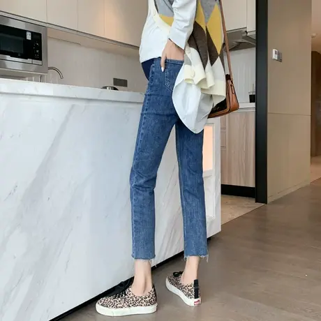 孕妇牛仔裤春秋九分矮个子潮妈时尚外穿直筒大码春装小个子孕妇裤商品大图