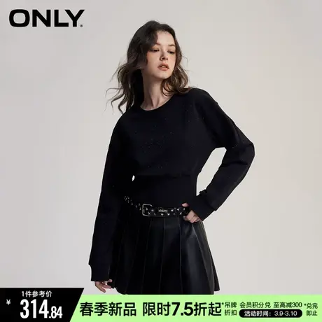 ONLY2024春季新款休闲百搭水钻满印收腰圆领卫衣女|12419S003商品大图
