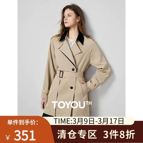 TOYOUTH初语商务OL撞色设计感单排扣中长风衣外套女2024春季新款图片