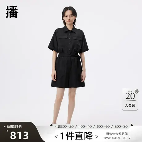播2023夏商场同款工装双口袋腰间酷感绑带翻领连体裤女BDQ2JD1259图片