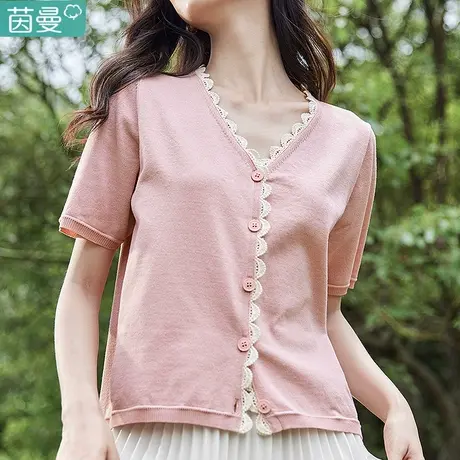 茵曼夏天小外套薄款针织衫女开衫T恤短袖2023新款超低领上衣外搭图片