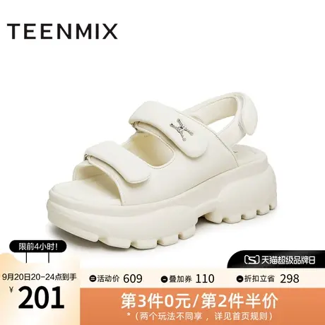 天美意休闲一字带厚底凉鞋女老爹运动凉鞋沙滩鞋2023夏新AN021BL3图片