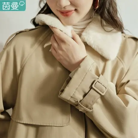 茵曼夹棉风衣外套女款棉服2023新款春秋季收腰中长款高端秋冬大衣图片