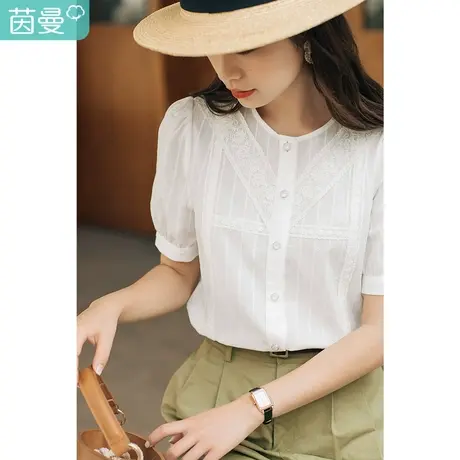 茵曼短袖衬衫女夏季2023年新款别致上衣设计感小众小香风港风衬衣图片