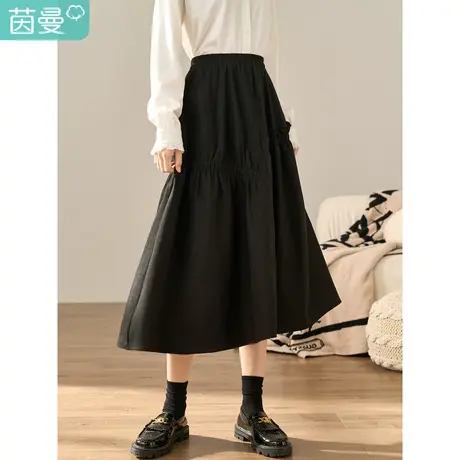 【商场同款】茵曼冬女装新款优雅中高腰橡筋宽松半身裙A字裙商品大图