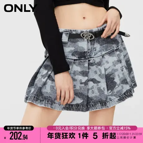 ONLY2023冬季新款时尚腰带低腰牛仔百褶短裙半身裙女|123337012图片