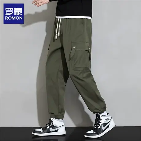罗蒙军绿色休闲裤子男士卫裤春秋季潮流时尚运动宽松束脚长裤子男图片