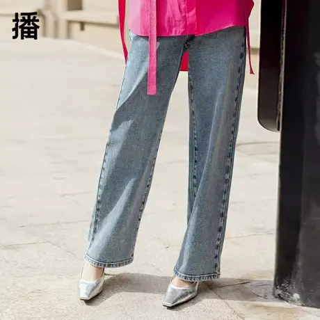 播2023秋季新款直筒显瘦宽松简约休闲百搭高腰牛仔裤女DDQ2KD5002商品大图