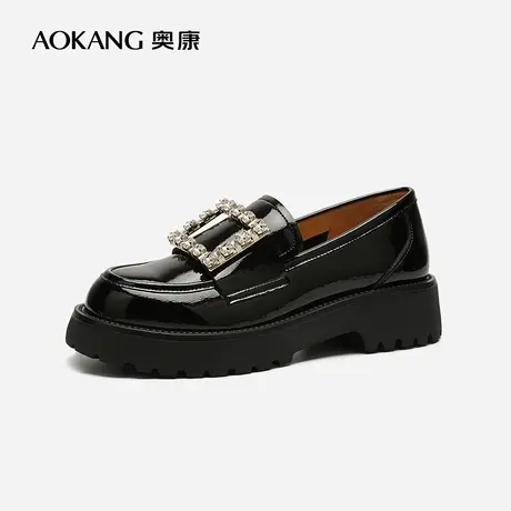 【门店发货】奥康女鞋2022秋季新款乐福鞋百搭优雅白色皮鞋一脚蹬图片