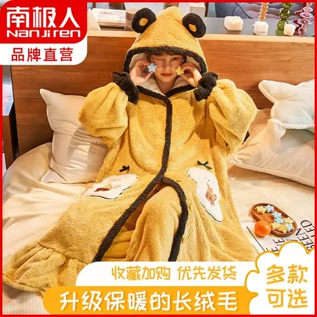 南极人睡衣女2021年新款冬加绒加厚卡通网红ins 潮中长款睡袍套装图片
