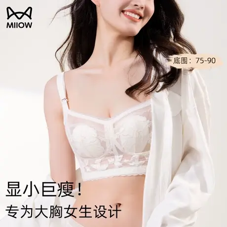 猫人大胸显小胸内衣全罩杯薄款蕾丝兔耳朵防凸点收副乳无钢圈文胸图片