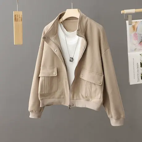 短款棒球服外套女2023早秋新款立领百搭宽松休闲夹克长袖上衣开衫图片