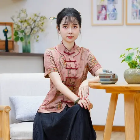 筠雅夏季新款唐装女中国风改良旗袍上衣收腰显瘦新中式女装24J171商品大图