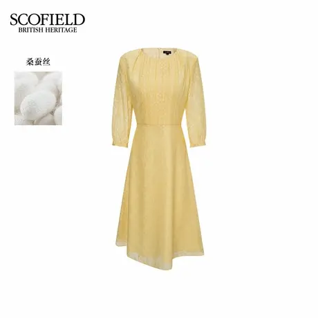 【桑蚕丝】Scofield女装浪漫波点提花连衣裙收腰褶皱2025秋季新品图片
