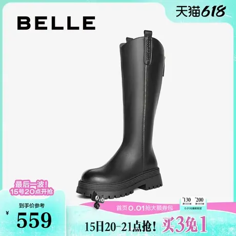 百丽高长靴厚底高长筒靴子女鞋新款冬季骑士靴弹力瘦瘦靴B9F1DDG4图片
