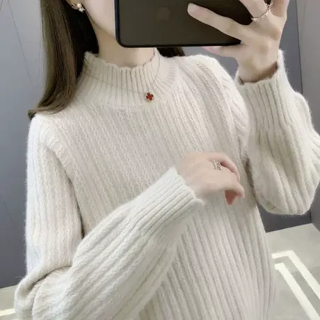 半高领麻花毛衣女秋冬内搭2023年新款女装上衣宽松外穿针织打底衫图片