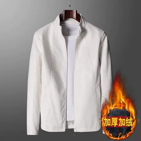 加绒加厚冬季皮衣夹克男外套机车服大码白色防风哈雷衣服保暖皮尤图片