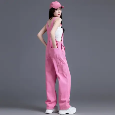 活泼牛仔背带裤女2023新款春秋小清新粉色奶fufu裤子小个子工装裤图片