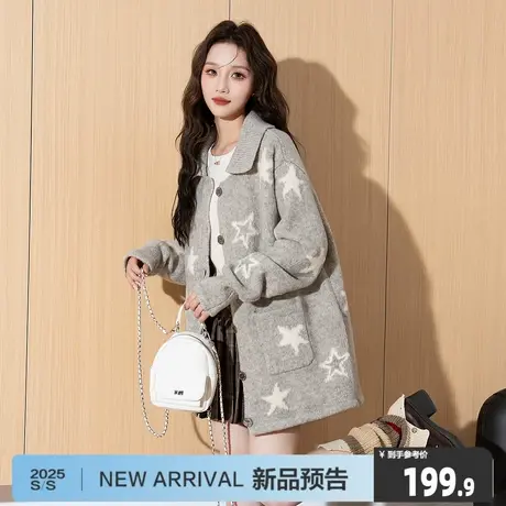 唐狮25秋冬季新款毛衣女翻领可爱星星设计感时尚毛线开衫商品大图