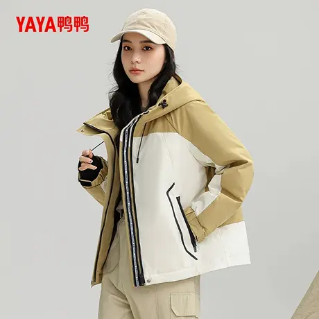 鸭鸭羽绒服女款2024冬季新品短款连帽加厚保暖学院风时尚鸭绒外套商品大图
