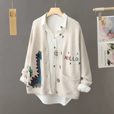 2023年新款秋装韩系宽松慵懒风刺绣毛衣外套针织开衫女春秋款上衣图片