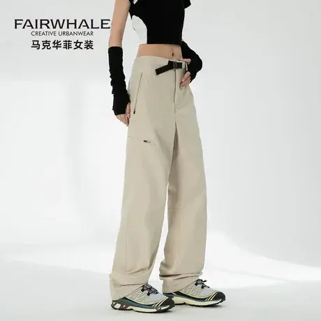 马克华菲户外冲锋裤女2025新款登山阔腿伞兵裤防风防水直筒工装裤商品大图