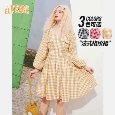 【新款】妖精的口袋法式复古格纹衬衫裙女2023秋季气质收腰连衣裙商品大图