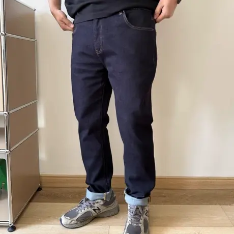 大依无忧大码男装春秋普洗深蓝弹力修身小直筒加肥加大男款牛仔裤商品大图