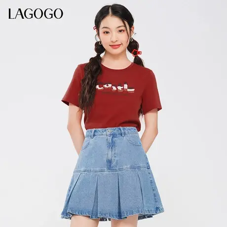 LAGOGO设计感字母T恤女拉谷谷夏季新款多巴胺圆领甜美百搭短袖商品大图