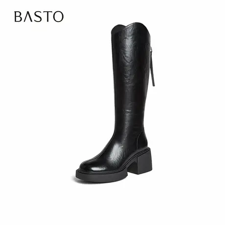 百思图2025冬季新款骑士靴时尚街头潮流通勤粗跟女长靴F3021DG5图片