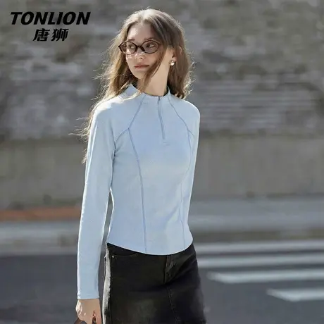 唐狮官方速干长袖t恤女2026新款春秋款女士户外运动半拉链上衣VB图片