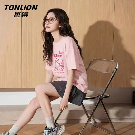 唐狮官方大码短袖t恤女2026新款夏季纯棉打底衫可外穿胖mm上衣VC图片