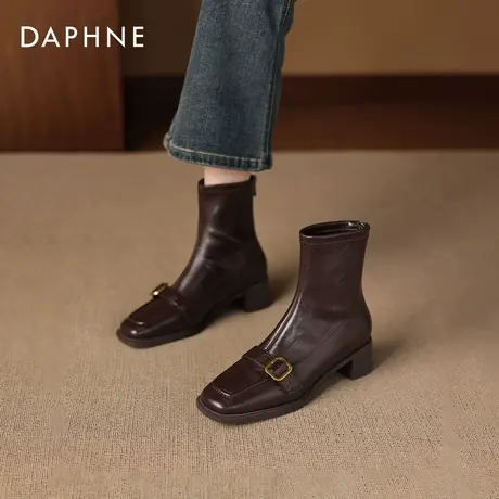 达芙妮粗跟短靴女2026新款冬季加绒英伦风马丁靴方头瘦瘦切尔西靴商品大图