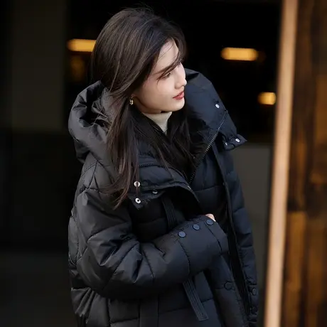 时尚气质棉服2023冬季新款女装不可拆连帽韩版高级宽松加厚款外套商品大图