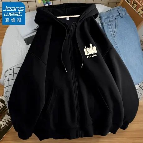 VR真维斯连帽卫衣女开衫春秋2023早秋新款带拉链上衣oversize外套商品大图