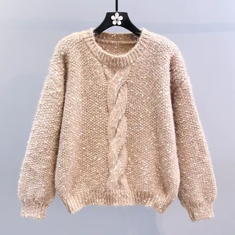 复古慵懒风麻花毛衣女秋冬2023新款宽松设计感加厚套头打底针织衫商品大图