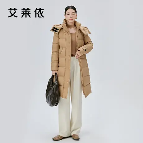 艾莱依羽绒服女2023年新款连帽中长款收腰鸭绒加厚外套冬图片