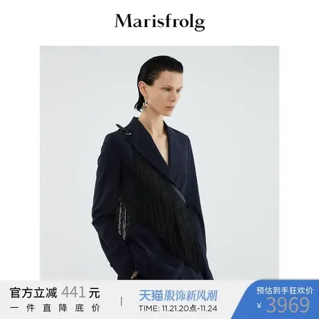 【流苏设计】玛丝菲尔2022年春夏藏青色简约通勤休闲西装外套图片