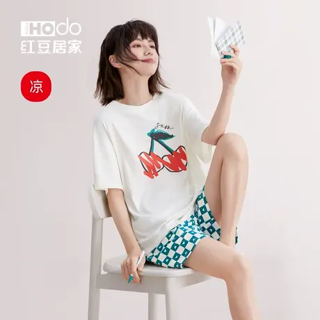红豆居家女士睡衣短袖短裤长裤夏季莫代尔凉感抑菌棉家居服套装薄商品大图