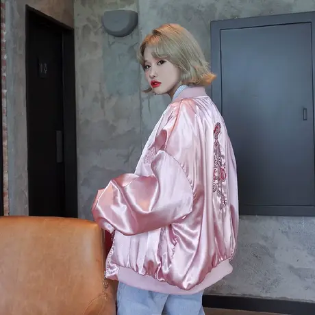 2021韩版春秋女装bf原宿风宽松薄款刺绣棒球服外套女学生情侣装商品大图