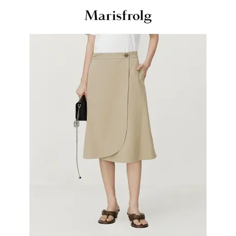 【商场同款】玛丝菲尔2023年夏季新款卡其色纯棉简约a字半身裙女商品大图