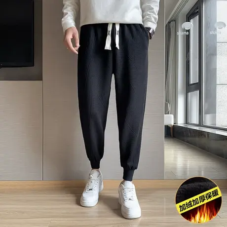 冬季时尚休闲加绒加厚哈伦裤潮牌潮流学生卫裤束腿裤ins男休闲裤商品大图