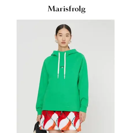【言选好物】玛丝菲尔冬季新款绿色纯棉连帽卫衣上衣女商品大图
