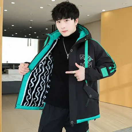 外套男士棉衣冬季加绒加厚潮牌潮流休闲夹克男连帽保暖青少年棉服图片