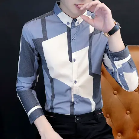 潮牌个性长袖衬衫男士秋季韩版休闲青年夜场衣服时尚发型师衬衣潮商品大图