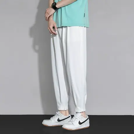 冰丝裤子男夏季薄款宽松阔腿九分裤束脚哈伦裤垂感西裤春秋休闲裤商品大图