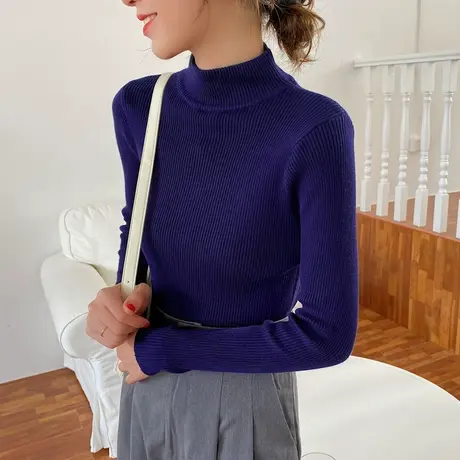 2021年秋冬新款女士半高领打底衫秋冬气质内搭百搭针织衫毛衣洋气图片