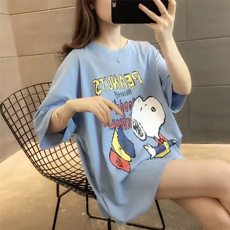 中长款圆领卡通印花短袖T恤女2023年夏季新款韩版宽松百搭体恤潮图片