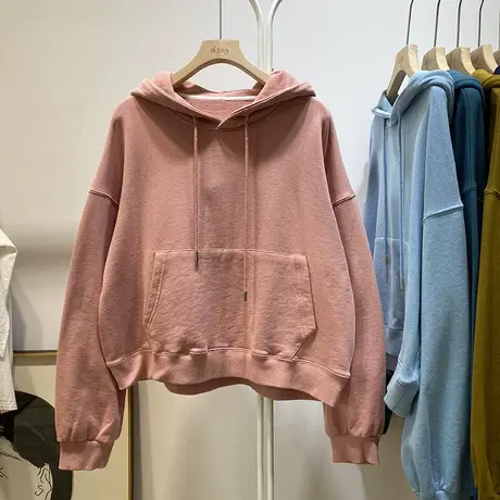 卫衣女春秋薄款2021新款韩版ins潮洋气简约纯色宽松短款连帽外套商品大图